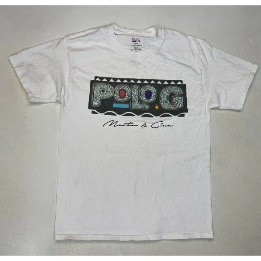 POLO G Graphic T-shirt Men Slim Fit Medium White Short Sleeve Music Rap